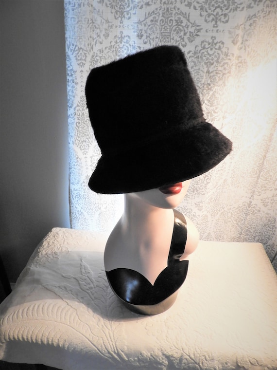 Vtg Art Nouveau Black Fur Cloche Ladies Hat, Vtg … - image 10