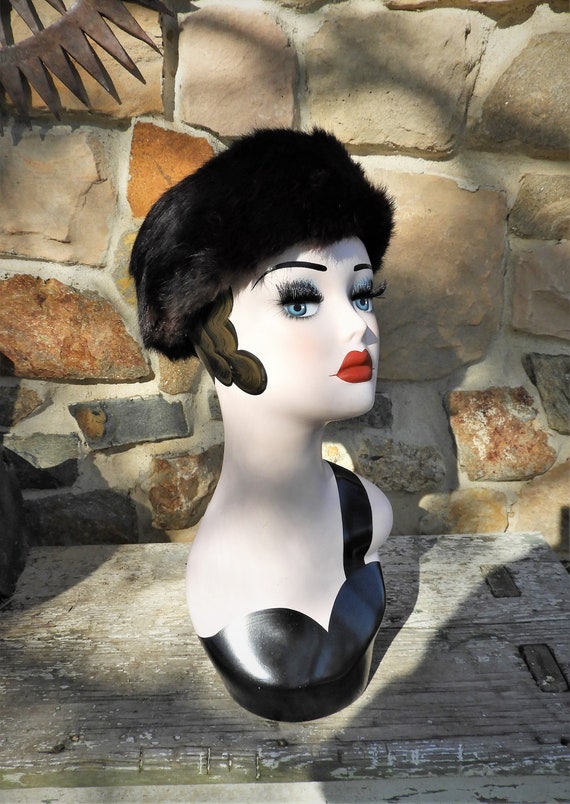 Brown Fur Hat, 1960's Pill Box Hat, High Fashion S