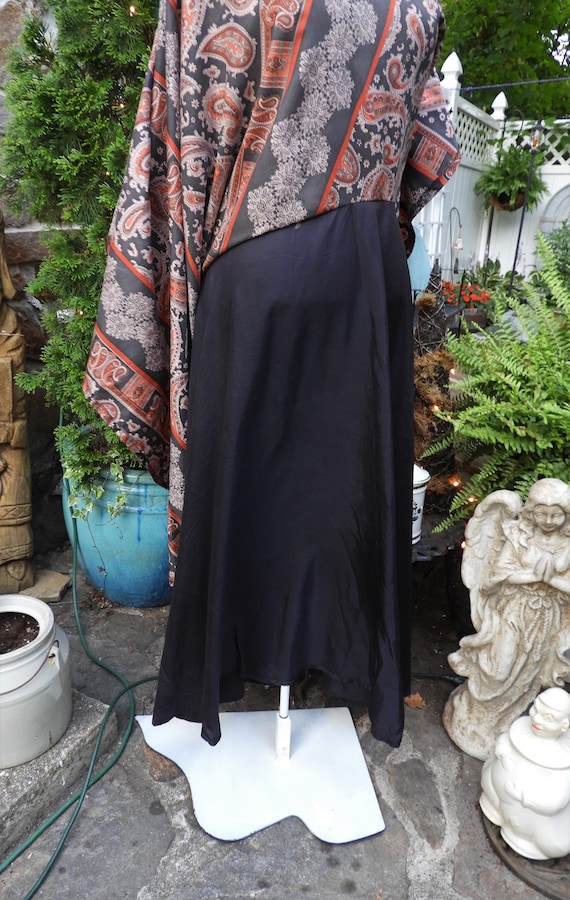 Vtg 1970's Black Paisley Floor Length Skirt, Vtg … - image 9