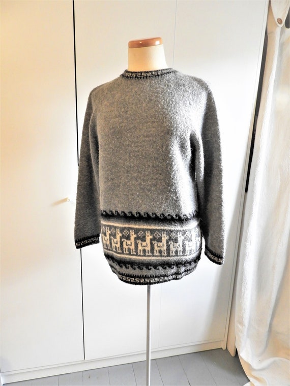 Vtg Grey Alpaca Long Sweater, Vtg Grey Ladies Swea