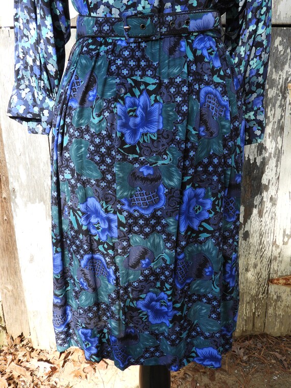 Vtg 1980's Floral Print Blue Rayon Dress, 1980's … - image 7