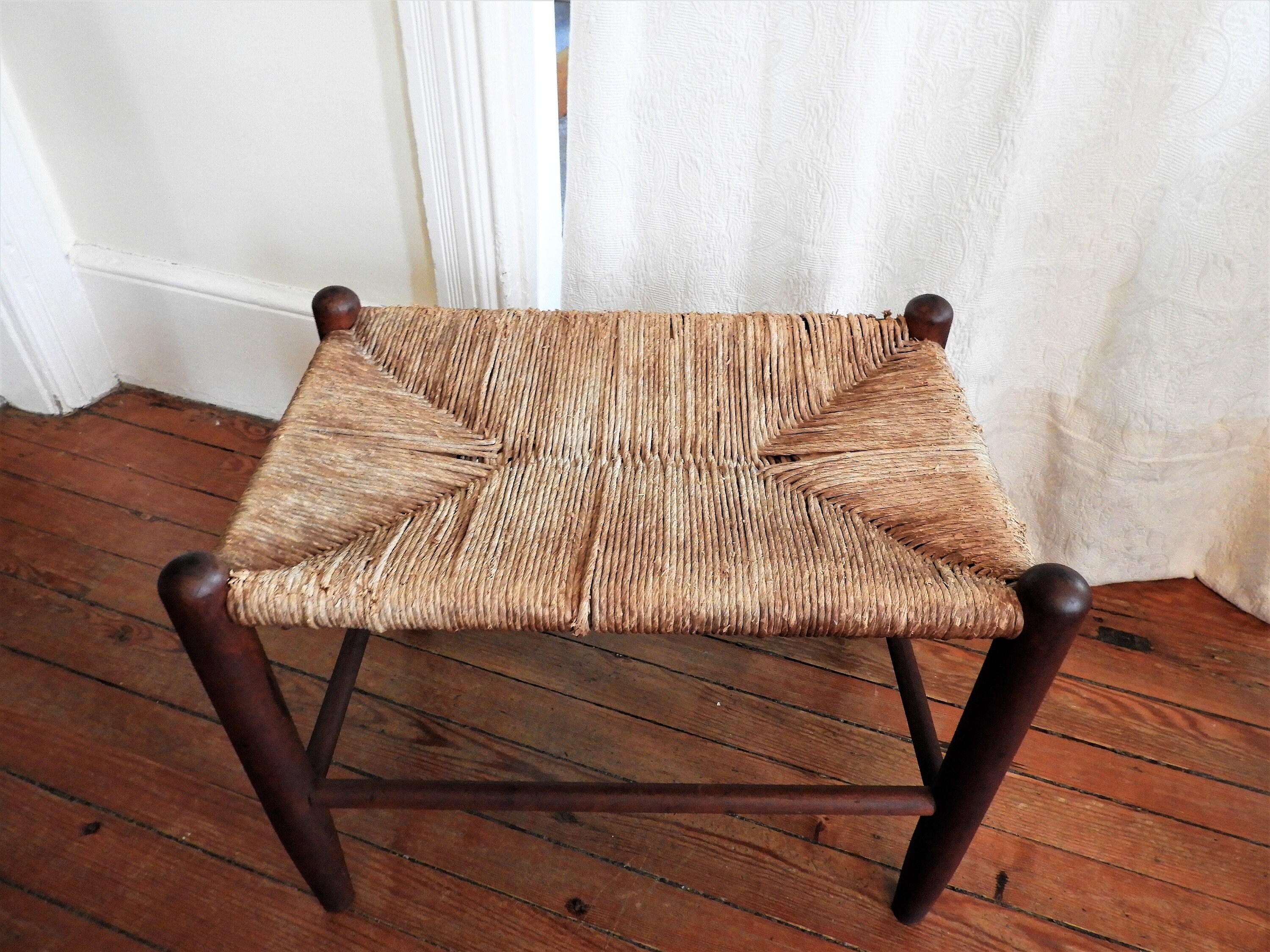 Vtg Shaker Rush Seat Stool, Antique Shaker Furniture