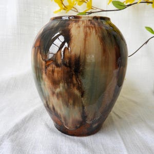 Vtg 1930's Brush McCoy Onyx Brown Ovoid Vase|Drip Glaze H 6 1/8"