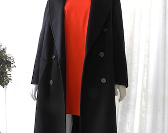 Vtg 1980's Ladies Black Wool Double Breasted Trench Coat J.G. Hook USA sz M/L
