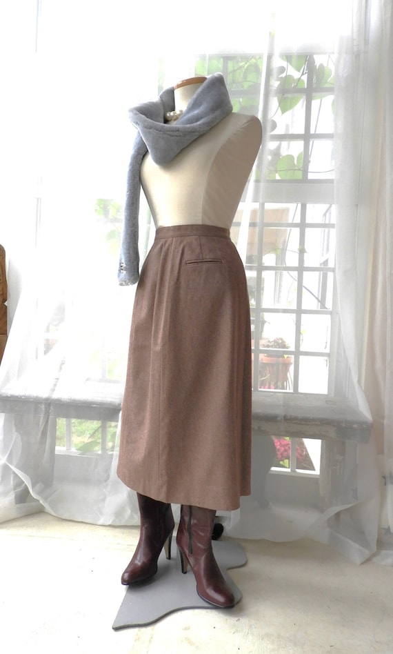 Vtg 1970's Heather Brown Wool Skirt|Vtg Wool Natur