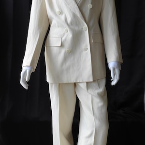 Vtg 1980's Unworn White Ladies Summer Pant Suit Dbl Breasted Pleated Neiman Marcus sz S