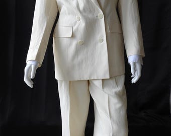 Vtg 1980's Unworn White Ladies Summer Pant Suit Dbl Breasted Pleated Neiman Marcus sz S
