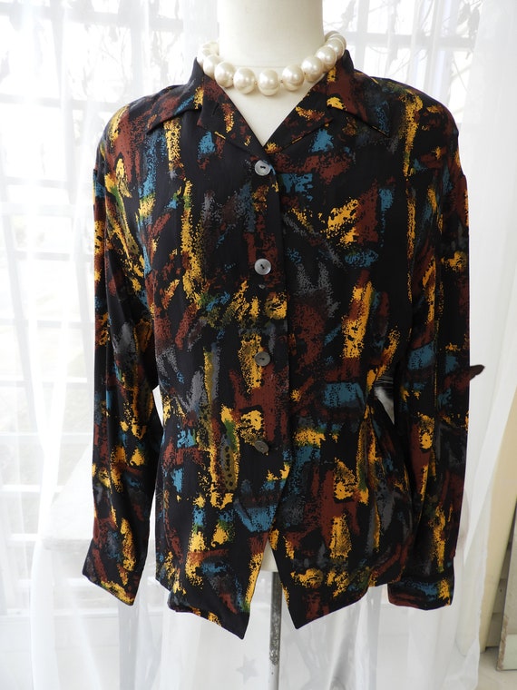 Vtg 1980's Mod Black Abstract Blouse|Vtg John Mey… - image 3