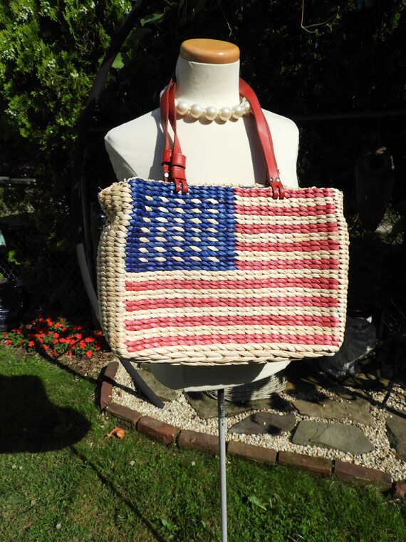 Vtg Straw American Flag Shoulder Purse|Vtg Patriot