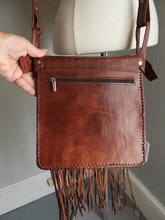 Vtg Crossbody Leather Hippie Purse, Vtg Leather F… - image 4