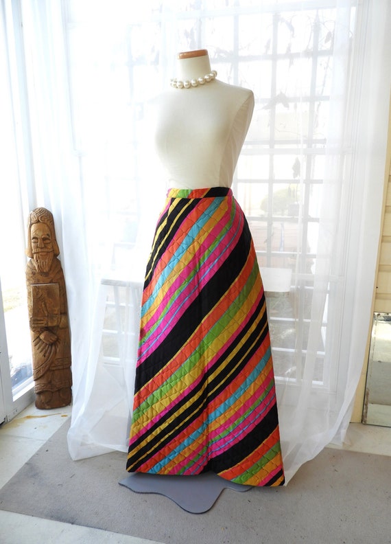 Vtg 1960's Mod Full Length Skirt|Retro Multi-Color
