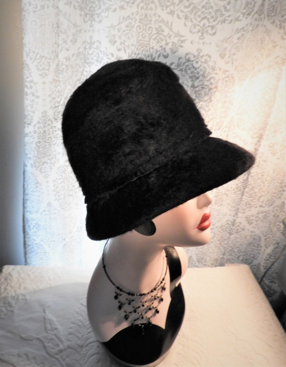 Vtg Art Nouveau Black Fur Cloche Ladies Hat, Vtg … - image 3