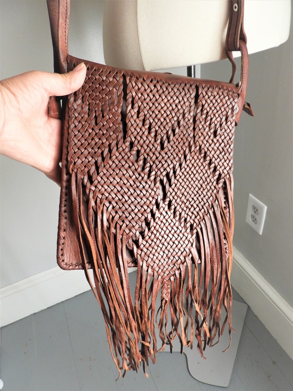 Vtg Crossbody Leather Hippie Purse, Vtg Leather F… - image 3