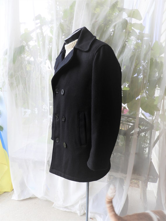 Vtg Black Wool Military Peacoat|Vtg Unisex Black … - image 4