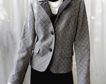 Blazer/chaqueta vintage Talbots de lana tweed gris y blanca con estampado geométrico talla 10