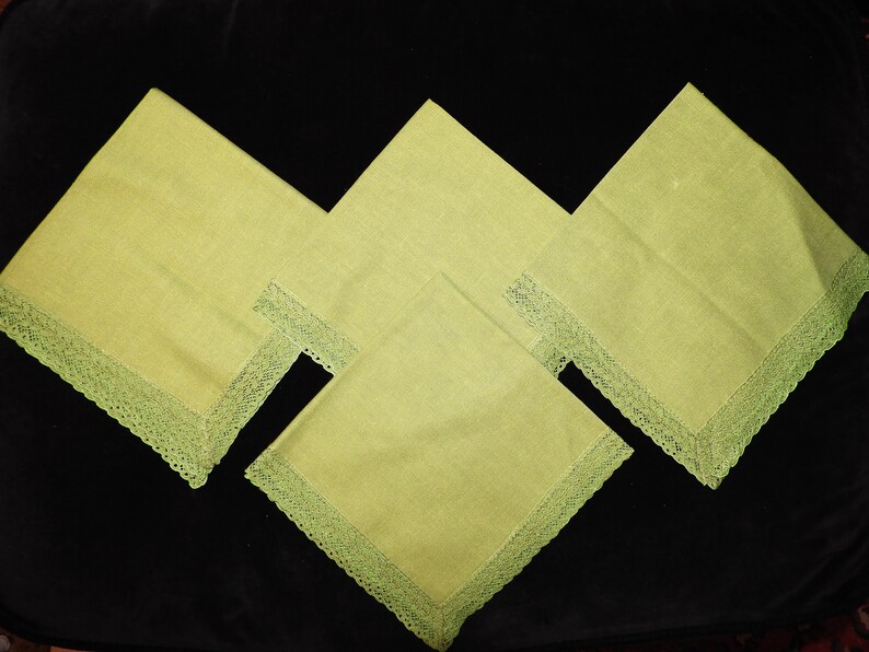Vtg Green Dinner Napkins Green Linen Napkins 4 Laced Edge Etsy