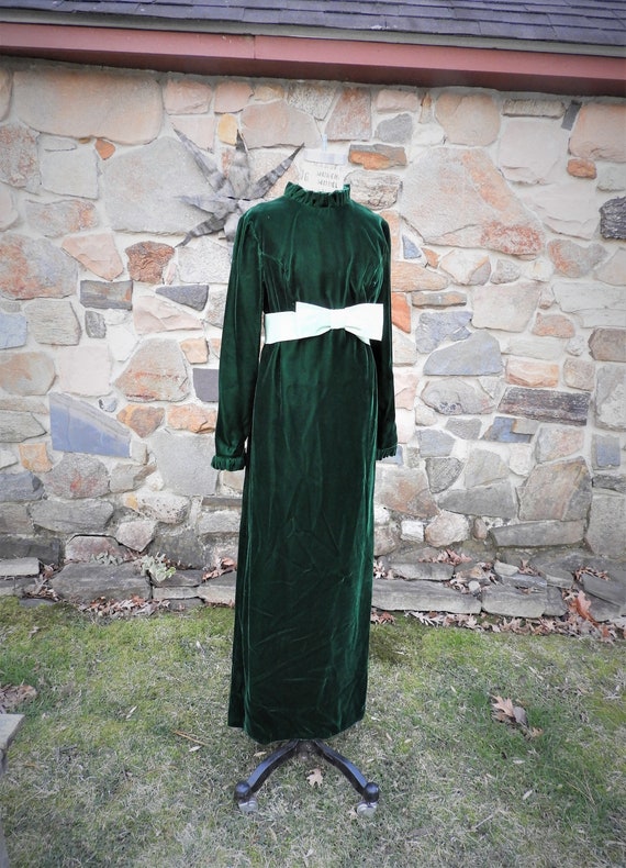 Vtg 1960's Green Velvet Dress, Vtg Maxi Misses For