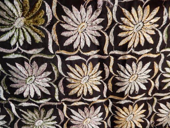 Victorian Black Silk Shawl, Hand Embroidered Anti… - image 7