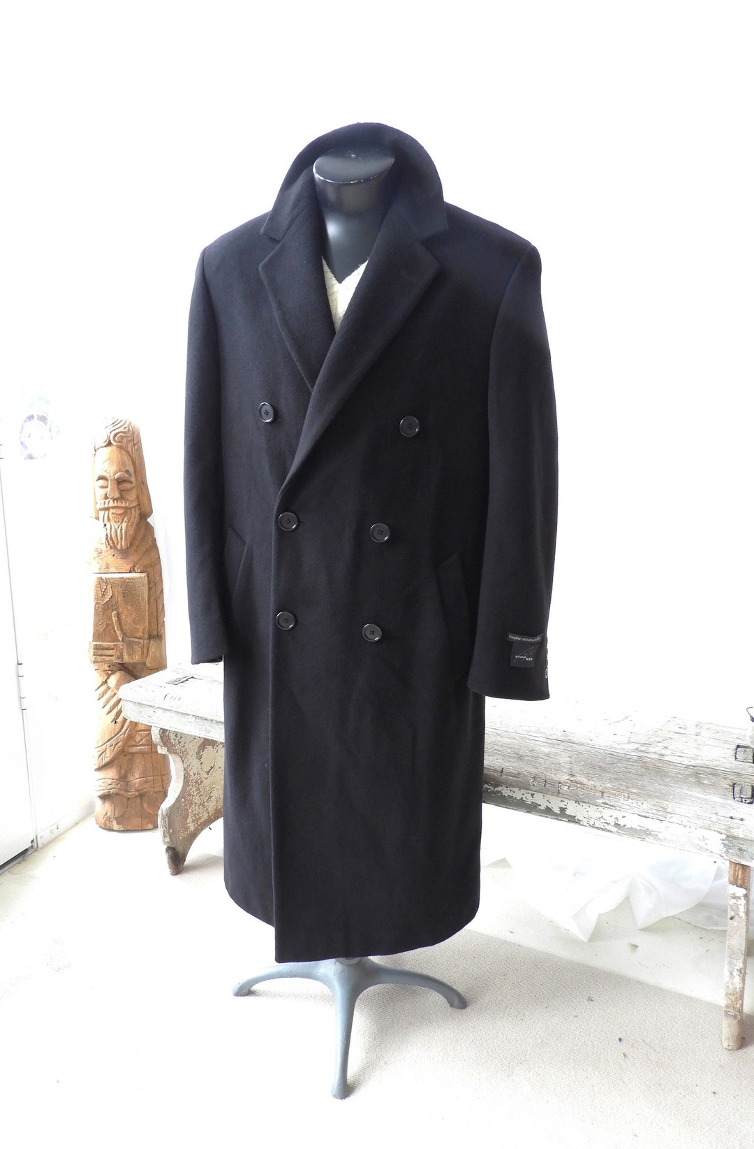 Old New Stock Vtg Men's Black Cashmere Blend Dbl Breasted