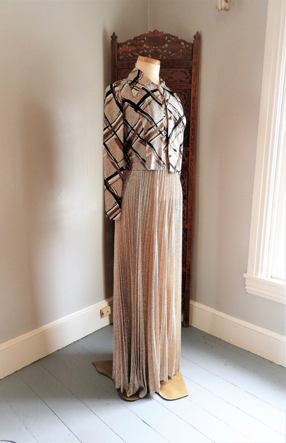 Vtg 1970's Bronze Metallic Gown, Vtg Retro Formal… - image 2