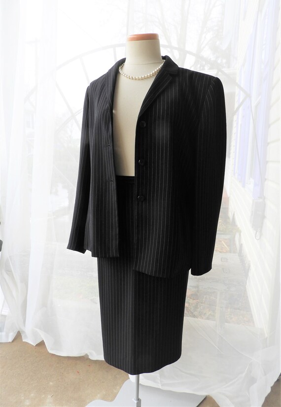 Vtg 1980's Black Pin Stripe Ladies Suit, Vtg Bill… - image 2