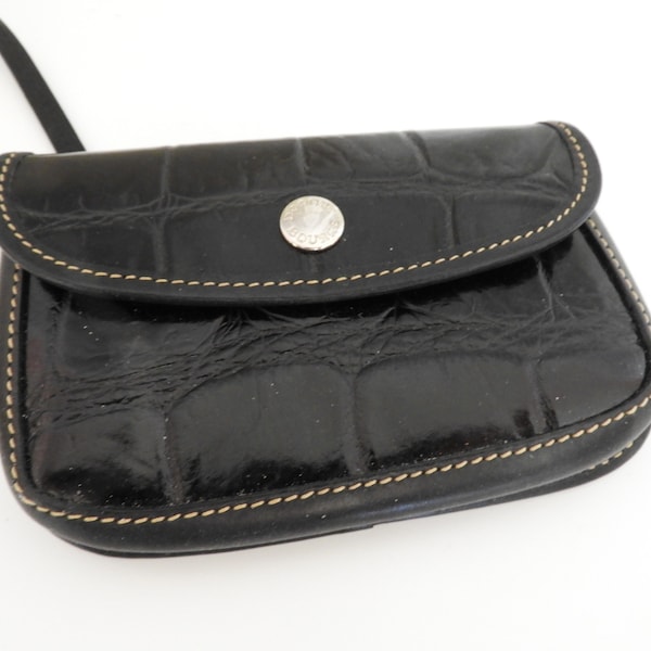 Vtg Black Leather Wristlet|Vtg Dooney & Bourke Black Crocodile Embossed Wallet|Black Wallet?Wristlet W 6" x H 4" x D 1"