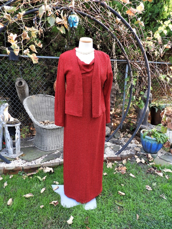Vtg 1980's Red Full Length Dress & Jacket Set|Vtg 