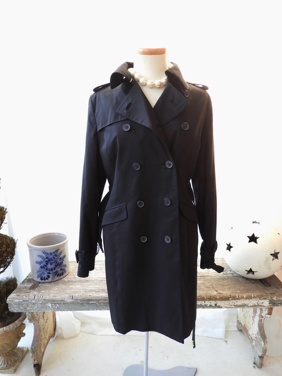 Vtg Ladies Black Double Breasted Trench Coat|Vtg B