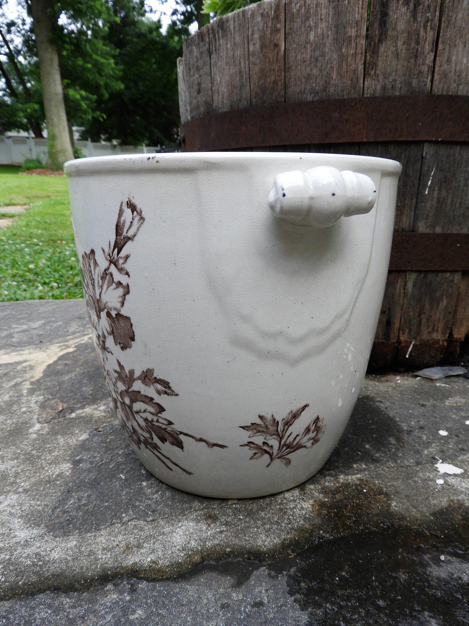 Antique Ironstone Bucket Slop Bucket Brown White Floral Etsy