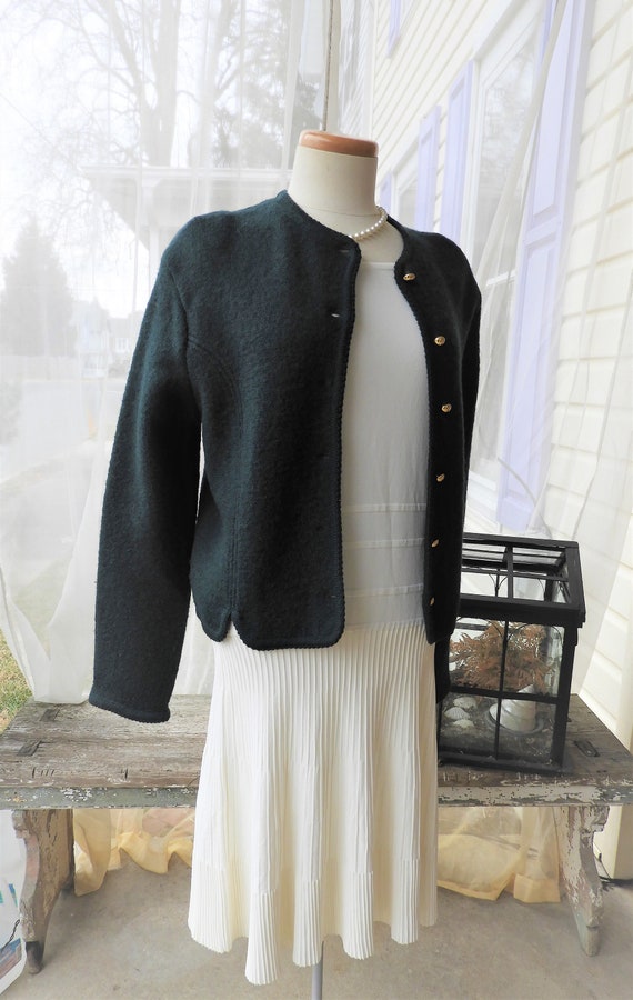 Vtg Ladies Preppy Dark Green Wool Blazer|1980's B… - image 3