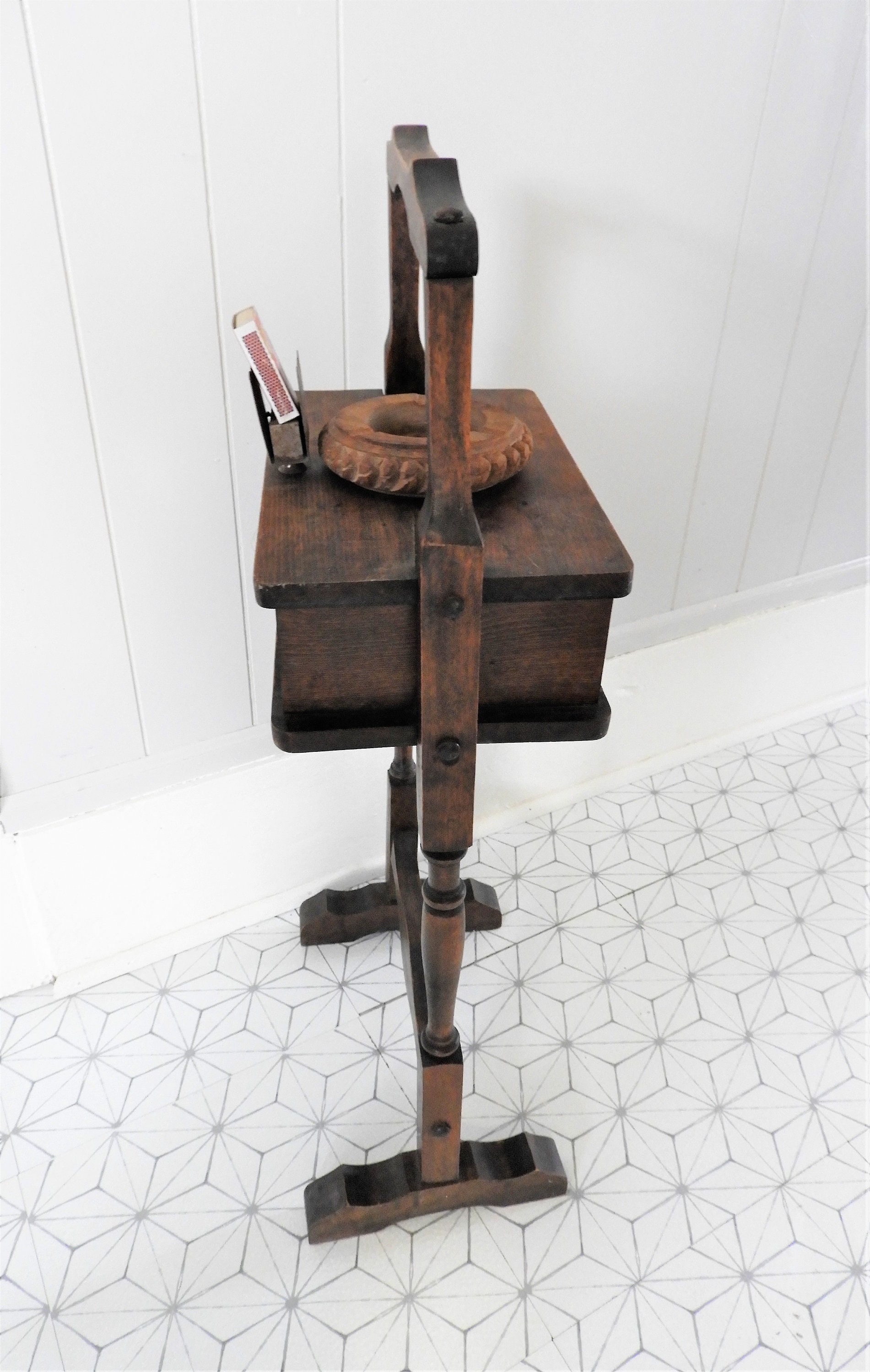 Vtg Wood Portable Smoking Stand Adirondack Wood With Drawer H29