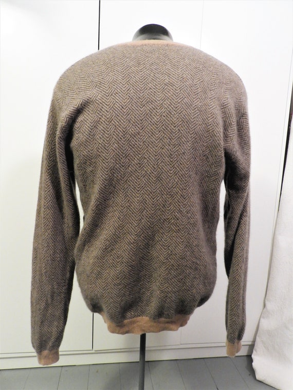 Vtg Men's Tan Sweater, Vtg Men's V Neck Herringbo… - image 5