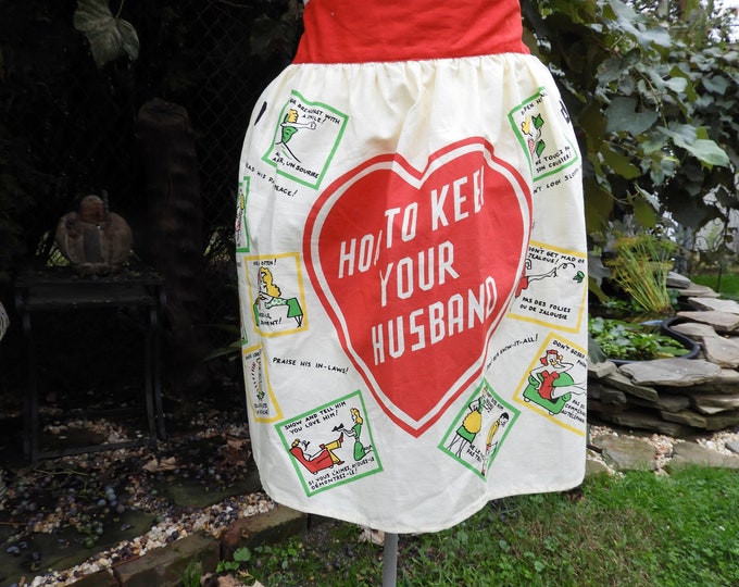 How to Keep Your Husband Apron|vtg Ladies Funny Apron|comical Cotton ...