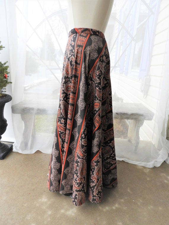 Vtg 1970's Black Paisley Floor Length Skirt, Vtg … - image 1