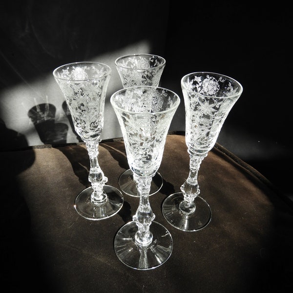 Vtg Etched Clear Crystal Cordial Glasses|Cambridge Optic Etched Wildflower Pattern Glasses|Vtg Crystal Liquor Glasses H 5.25"