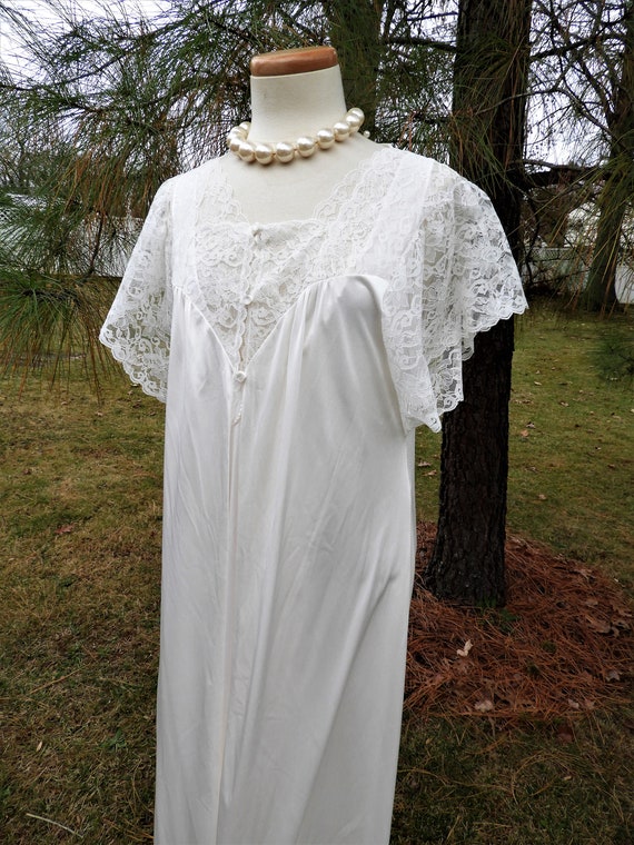 Vtg 1970's Sexy White Nightgown, Vtg White Bridal… - image 2