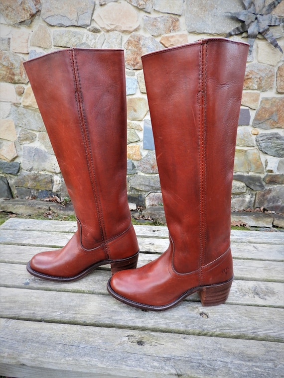 Vtg 1970's Frye Dark Brown Western Boots, Heeled … - image 4