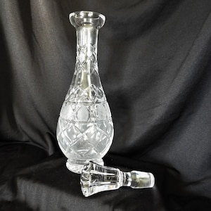 Vtg Cut Crystal Needle Etched Decanter, Vtg Clear Glass Liquor Bottle, Vtg Tall Crystal Clear Barware H 14&quot;xW 4&quot;