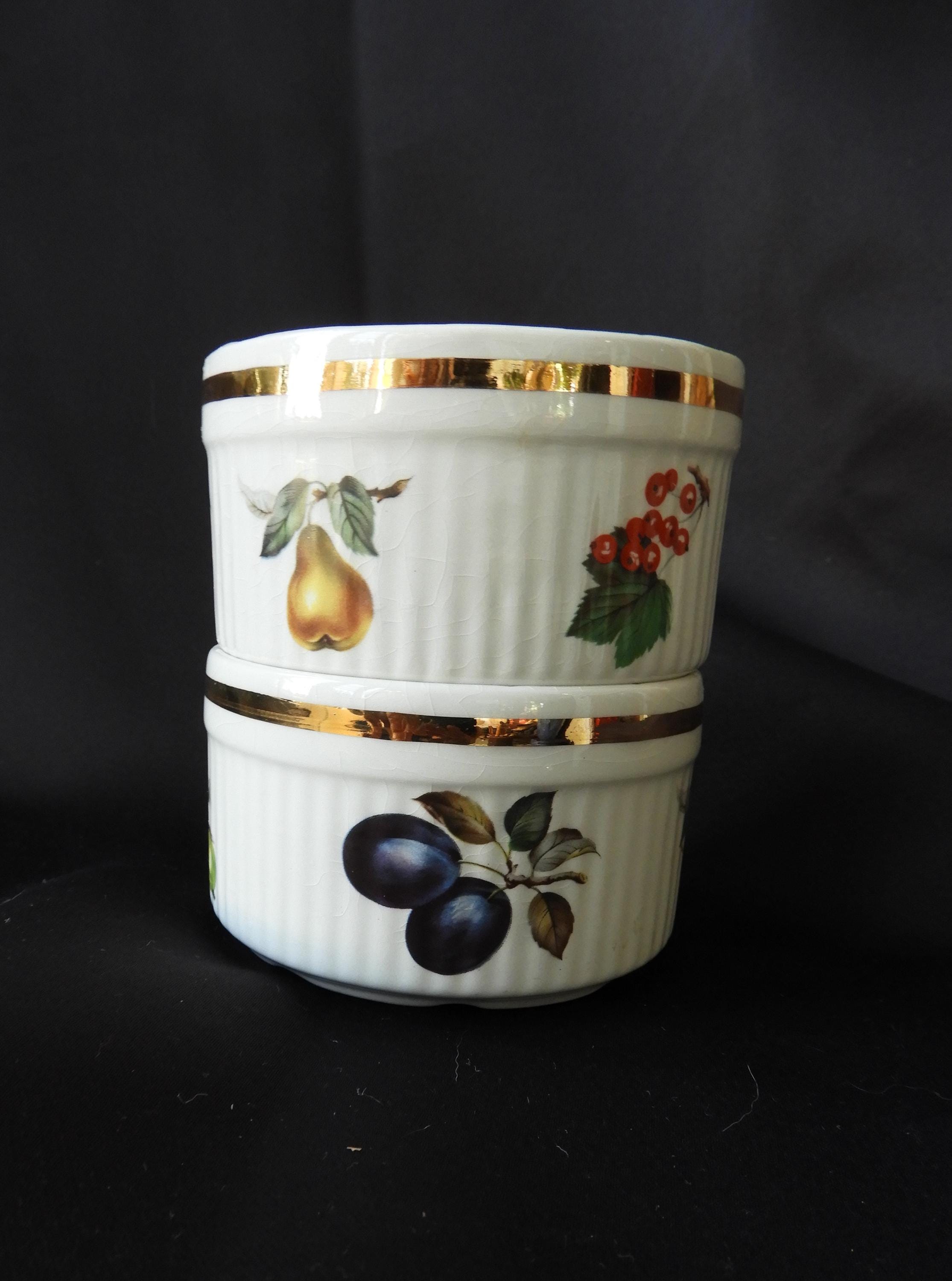 Vtg Staffordshire England ramequins motif fruits Salem four à table D3,5"