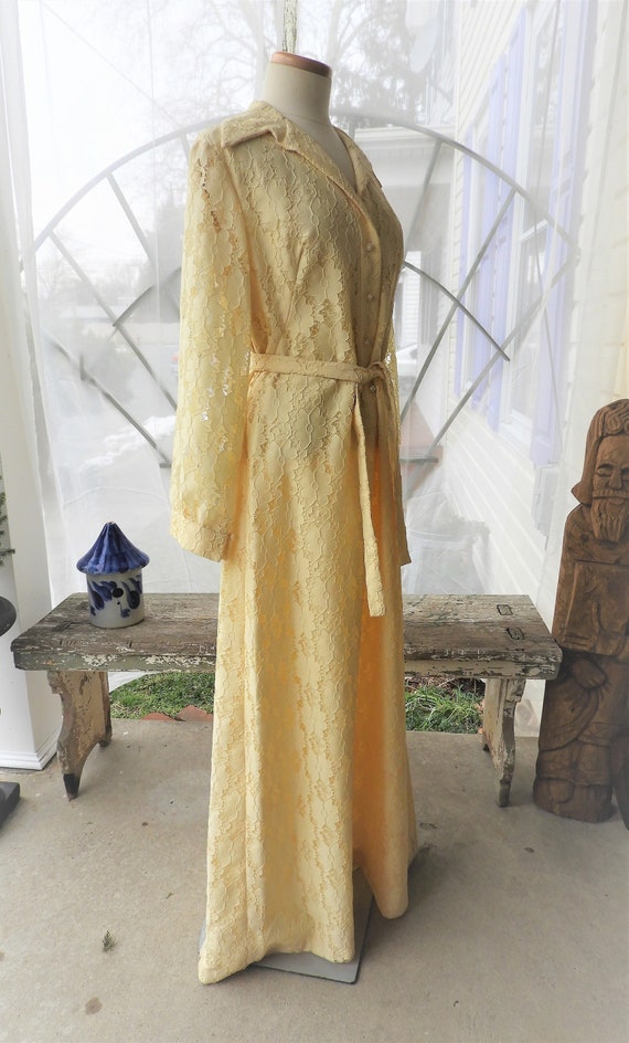 Vtg 1960's Alencon Lace Yellow Maxi Dress, Vtg Ye… - image 1