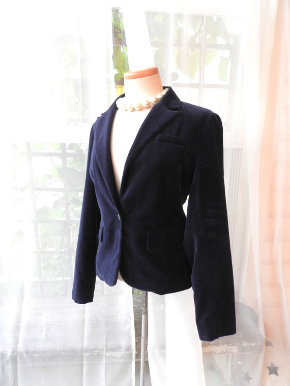 Vtg Ladies Dark Blue Velvet Blazer|Vtg Short Blue 