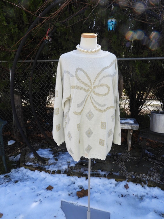 Old New Stock 1980's Cream Knit Tunic Sweater|Vtg 