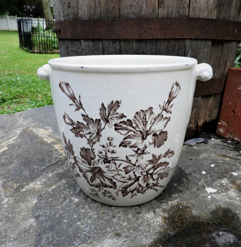 Antique Ironstone Bucket Slop Bucket Brown White Floral Etsy