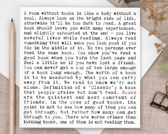 Wordy Book Quotes Card, Unique Birthday Cards For Book Lover and Bookworms, Vintage Typewriter Font GC191