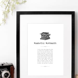 Wonderful Wordsmith Print, Monochrome Wall Art With Quotes, Unique Gift For Writers AP307