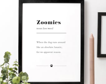 Zoomies Funny Dog Quote Print, Gift For Pet Lovers AP541