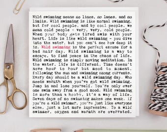 Wild Swimming Quotes Card For Outdoor Swimmer, Lake or Sea GC1864