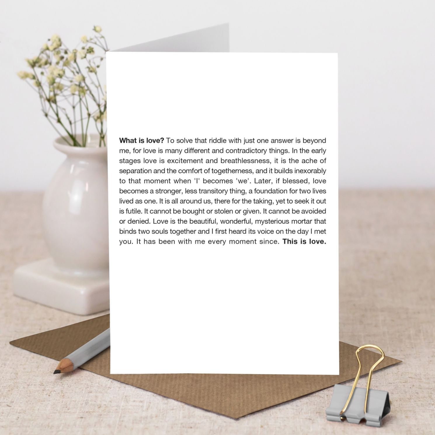 Meaning of Love Romantic Poem Greeting Card, Valentines, Anniversary or Wedding GC1352