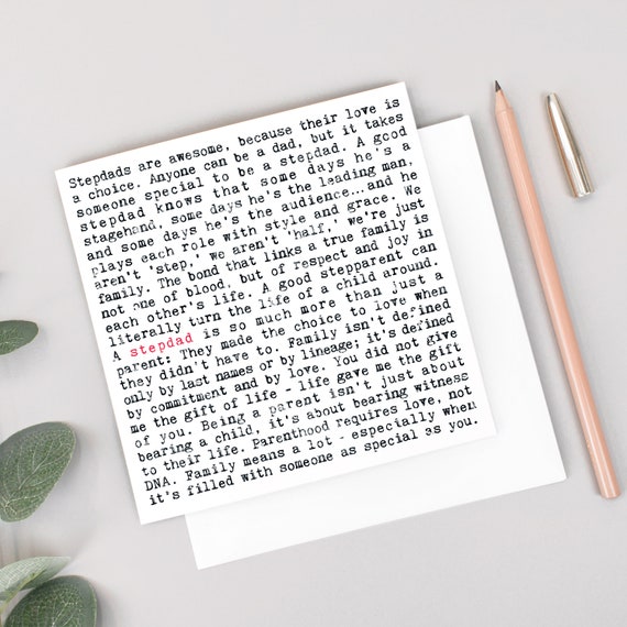 Thoughtful Stepdad Card, Heartwarming Quotes For Bonus Dad, Unique Greeting Cards GC086-1