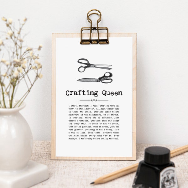 Gift For Crafter 'Crafting Queen' Craft Room Sign WS1467